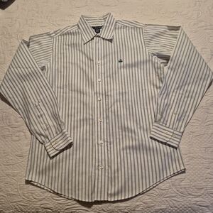 Brooks Brothers boys Large green and white striped button down shirt EUC